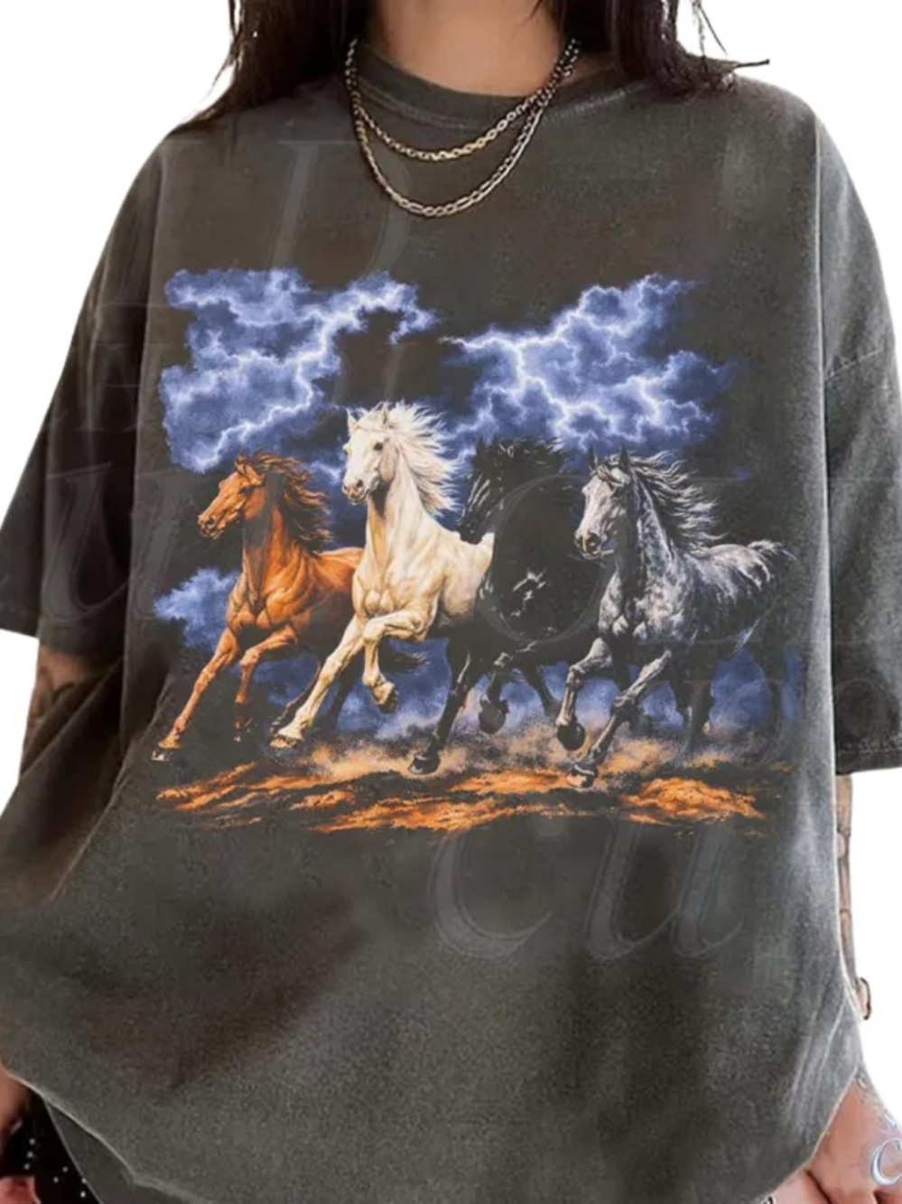 Comfort Colors Pepper Graphic Tee with Running Horses